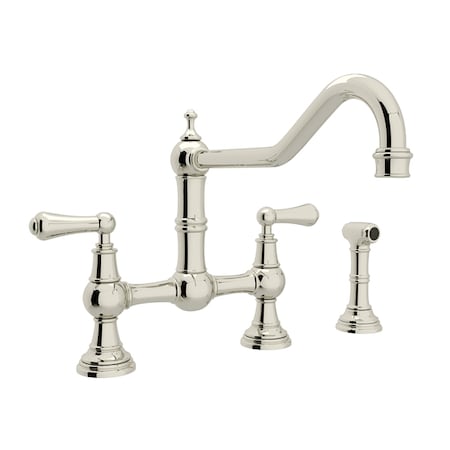 Perrin & Rowe Edwardian Extended Spout Bridge Kitchen Faucet With Side Spray U.4764L-PN-2